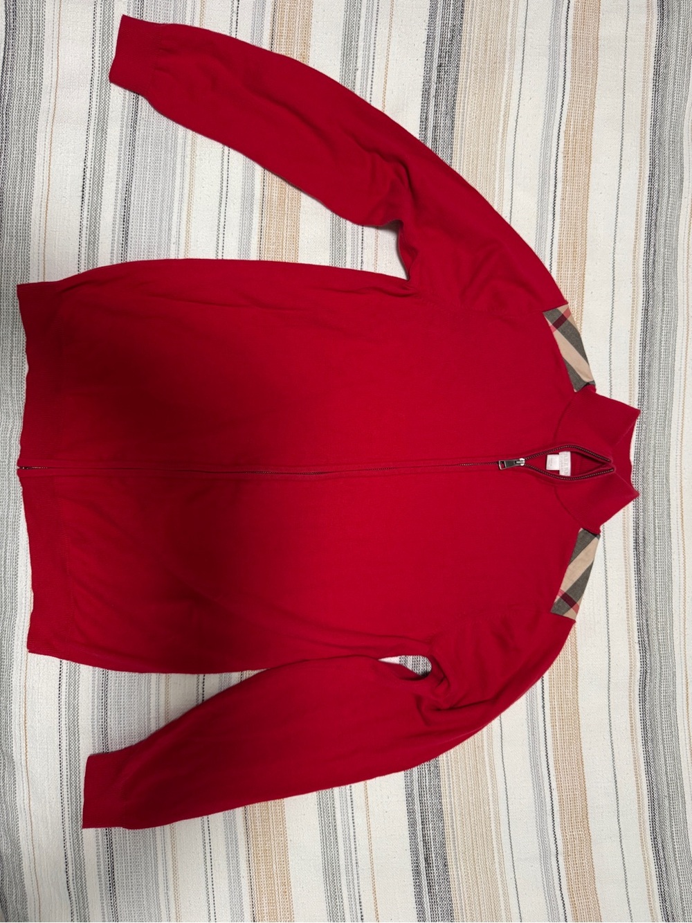Burberry Red Zip-Up Knit Top